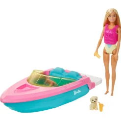 Barbie Båt med Dukke, Hvalp og Tilbehør