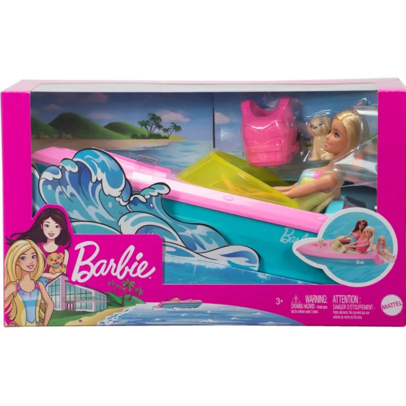 Barbie Båt med Dukke, Hvalp og Tilbehør
