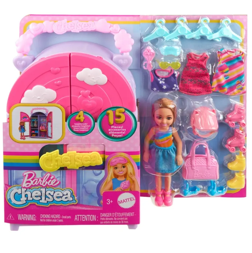Barbie Chelsea-dukke med garderobe – lekesett med klær og tilbehør