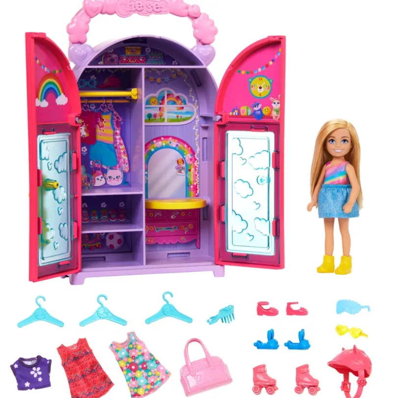 Barbie Chelsea-dukke med garderobe – lekesett med klær og tilbehør
