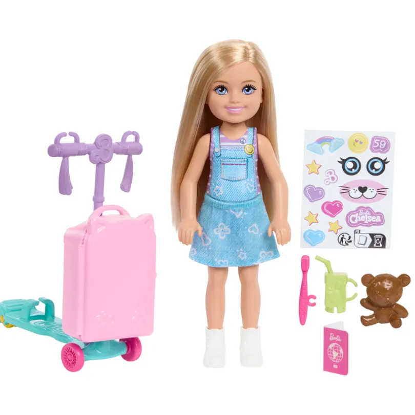 Barbie Club Chelsea Limitless Adventure-dukke med reisevske