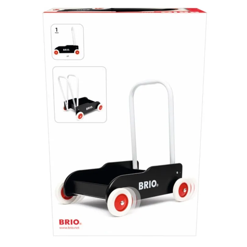 BRIO Lære-å-gå-vogn svart – Gåvogn med justerbart håndtak og brems fra 1 år