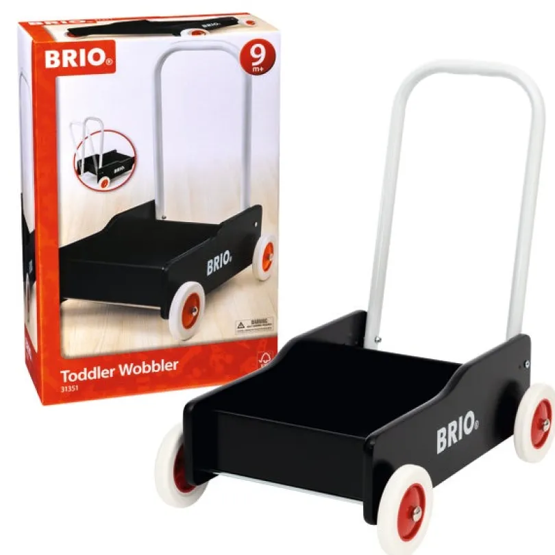 BRIO Lære-å-gå-vogn svart – Gåvogn med justerbart håndtak og brems fra 1 år