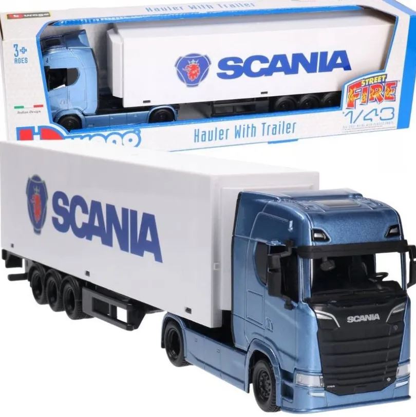 Burago, SCANIA S730 Lastebil m. tilhenger 1:43