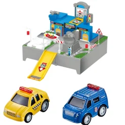 City Racing - Garasje, 2 mini politibiler og taxi