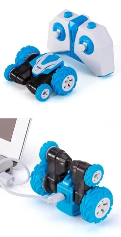 FUSION, Mini 4-kanals 2.4G RC Stuntbil 4 hjul, Blå/Hvit
