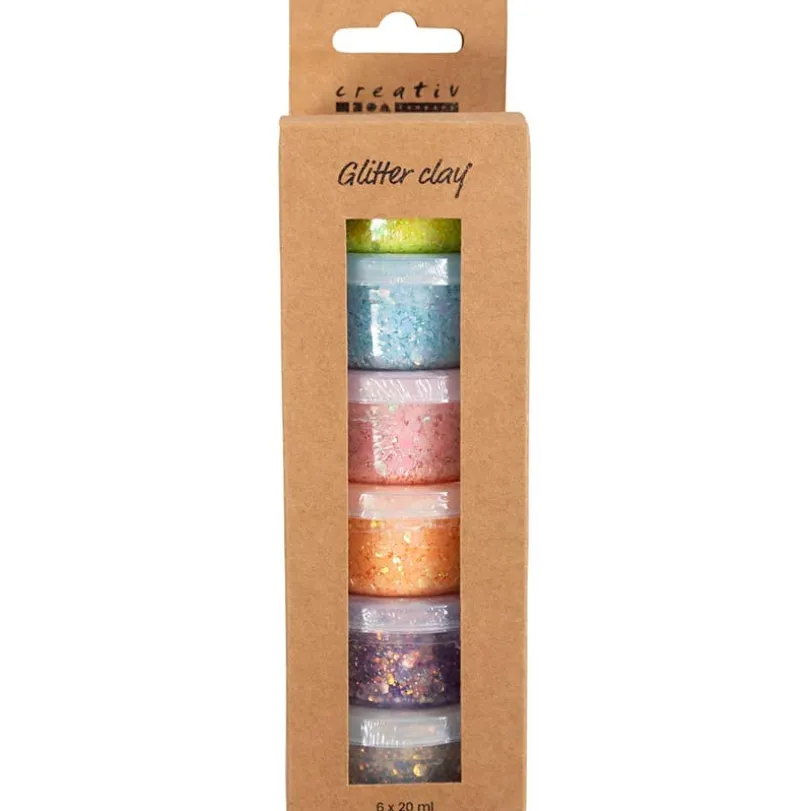 Glitterleire, blandede farger, 6x20 ml/ 1 stk.