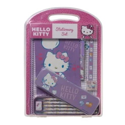 HELLO KITTY, stort skrivesett med metallpenal og A4-notatbok