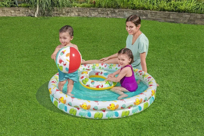 3-i-1 sett med basseng, bading sring & strandboll Ø122 cm
