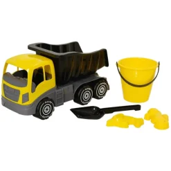 Plasto, sandsett med lastebil 40 cm, bøtte, spade og 2 sandformer