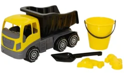 Plasto, sandsett med lastebil 40 cm, bøtte, spade og 2 sandformer