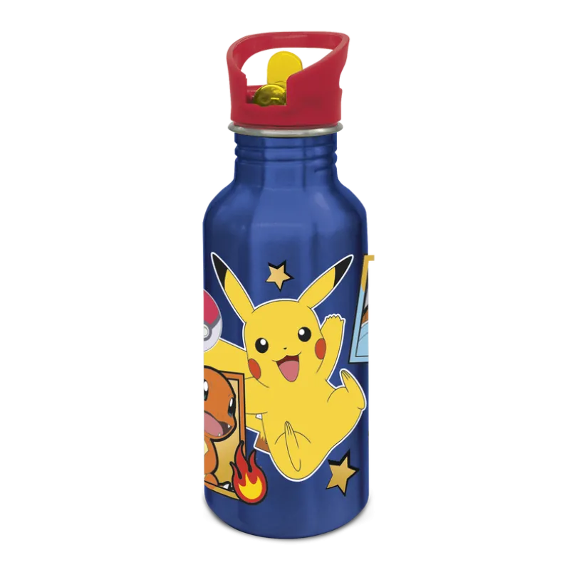 Pokemon vannflaske i aluminium med sugerør