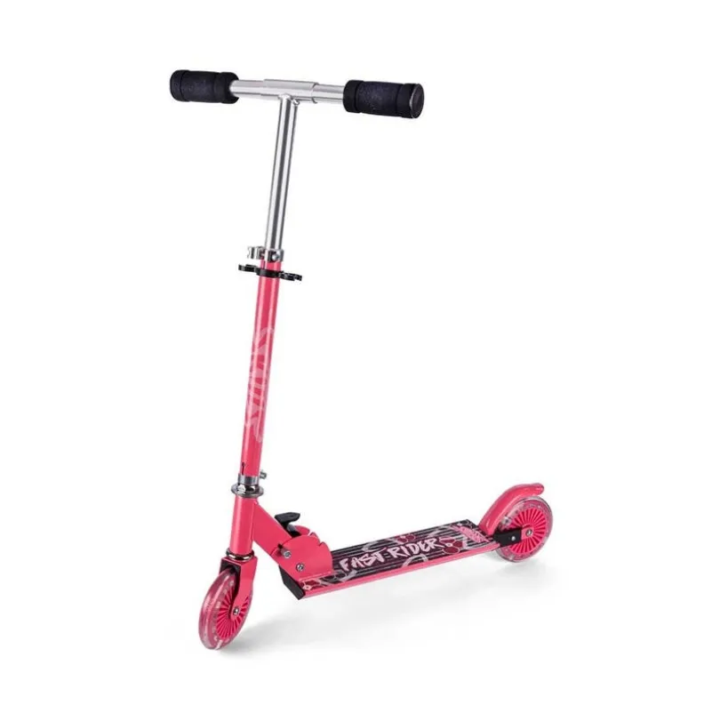 Sparkesykkel rosa med LED-hjul og bakbrems – Skills