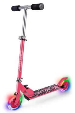 Sparkesykkel rosa med LED-hjul og bakbrems – Skills
